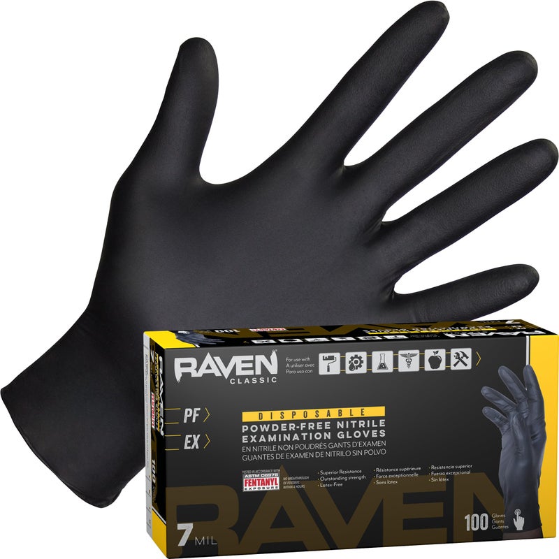 SAS Raven Powder Free Nitrile Disposable Gloves 7 Mil - XL Latex Free, Chemical + Puncture Resistant, Textured Grip, Single Use for Automotive, Industrial, Janitorial, MRO, Food Service 66519 - Image 1